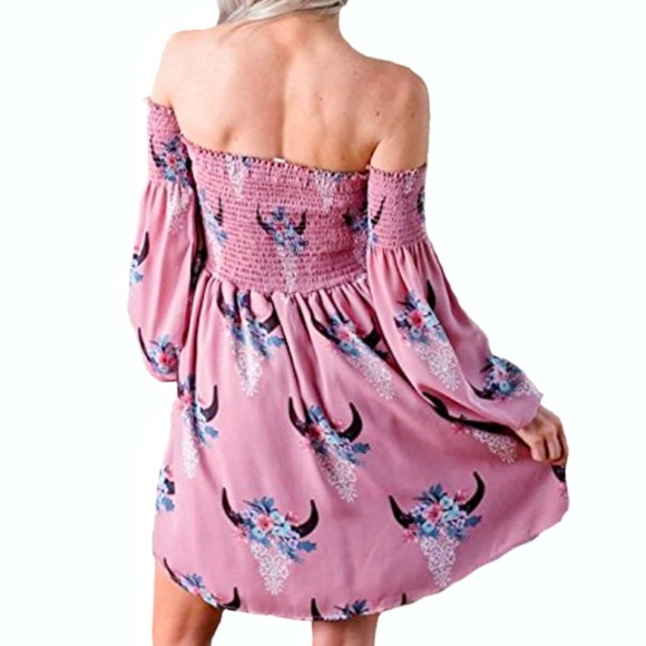 🌵🐂 boho smocked dress - floral cattle skull - Picture 3 of 5